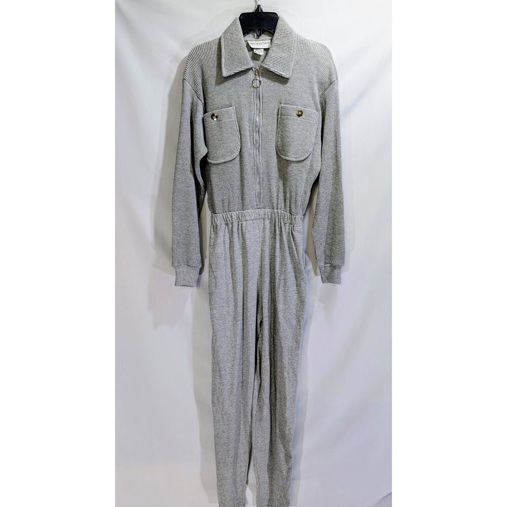Vintage Bloomingdale’s Gray Waffle Knit Zip Front Jumpsuit P/S Made in USA